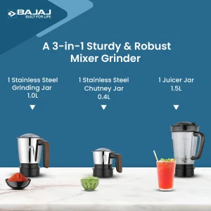 Bajaj Ninja Series Power Grind+ 1000W Mixer Grinder with 2 Jars | Powerful Grinding | 5 Year Warrant On Motor* - Image 5