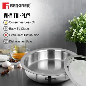 Bergner Argent Tri-Ply Stainless Steel Lagdi 26cm (3.1L) – Premium Triply Cooking Pot | Gas & Induction Compatible - Image 4