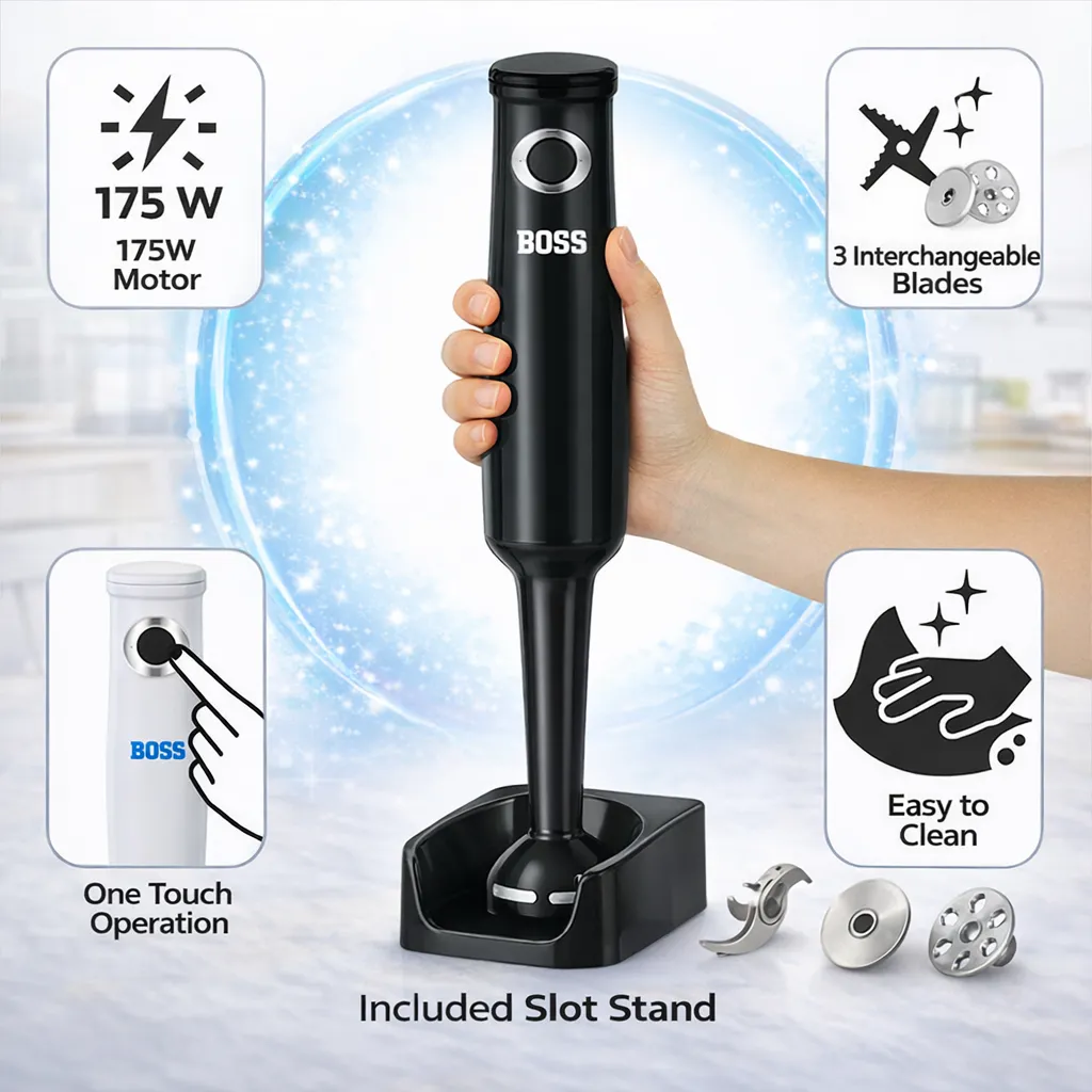 BOSS B148 Classic+ Hand Blender 175 watts With 3 Stainless Steel Blade, 2 Years Warranty*