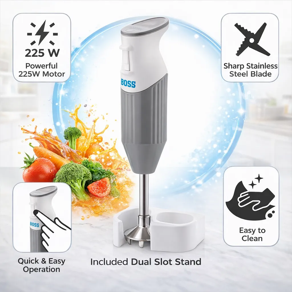 BOSS B132 Hand Blender 225 watts With 3 Stainless Steel Blade, 3 Years Warranty*