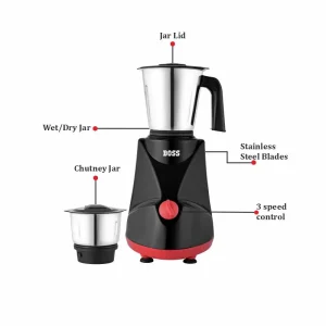 BOSS B252 Comfort 500W Mixer Grinder with Powerful Motor, 2 Stainless Steel Jars, 2 years warranty on Motor - Image 5