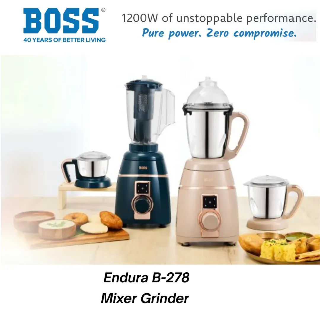 BOSS B278 Endura 1200W Mixer Grinder with 4 Jars & 5-Year Motor Warranty | Heavy-Duty Motor
