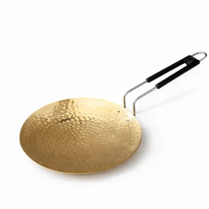Brass Roti Tawa 10 Inch Hammered Finish with Wire-Coated Handle ? Traditional Healthy Cooking -For Roti & Chapati