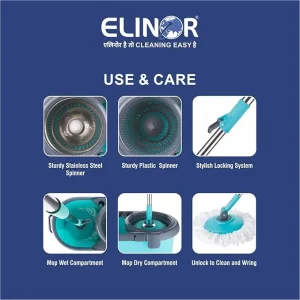 Elinor Marvel Spin Mop with Detachable Plastic Jali, 2 Refill Mops & Heavy-Duty Wheel - Image 3