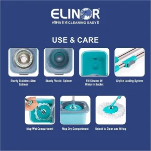 Elinor Star Spin Mop with Plastic Jali Bucket & 2 Refill Mop Heads - Image 3