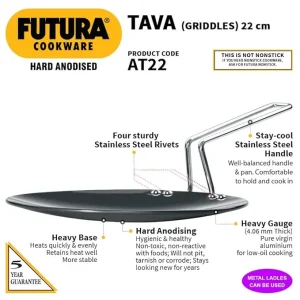 Hawkins Futura Hard Anodised Roti Tawa 22 cm – 4.06 mm Thick, Even Heat Cooking, Durable Hard Anodised Aluminium Tava - Image 4