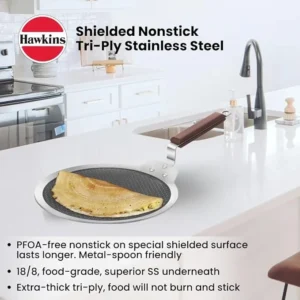 Hawkins Triply Stainless Steel Shielded Nonstick Dosa Tawa 28 cm (NSDT28) – Honeycomb Nonstick, Induction & Gas Compatible - Image 3