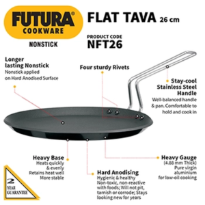 Hawkins Futura Nonstick Flat Tava 26 cm (NFT26) – 4.88 mm Thick, Nonstick Tawa , Low Oil Cooking Dosa Tawa - Image 4