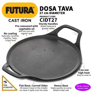 Hawkins Futura Cast Iron Dosa Tava 27 cm (CIDT27) | Naturally Non-Stick | Gas & Induction Compatible | 5 Year Guarantee - Image 7