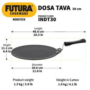 Hawkins Futura Nonstick DOSA TAVA 30 cm (INDT30) – Induction & Gas Compatible, 4.88 mm Thick, Low Oil Cooking Tawa - Image 4