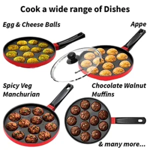 Hawkins Die-Cast Nonstick Appe Pan 20cm (NAPE20G) with Glass Lid | 12 Cups Appam / Paniyaram Pan | Gas Stove Compatible - Image 4
