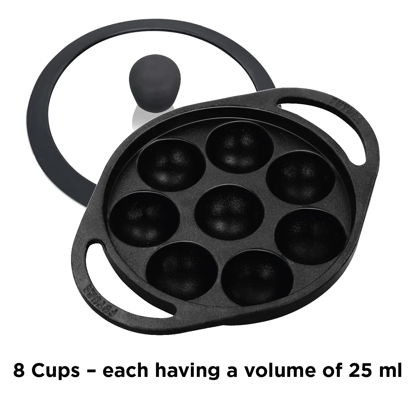 Hawkins Futura Cast Iron Appe Pan 16cm with Glass Lid | Naturally Non-Stick Paniyaram / Appam Pan | 8 Cups (CIAP16G)