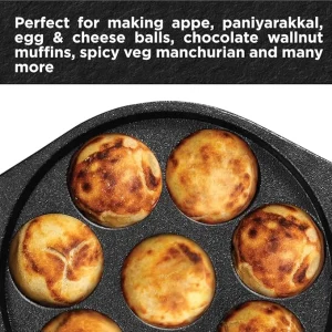 Hawkins Futura Cast Iron Appe Pan 16cm with Glass Lid | Naturally Non-Stick Paniyaram / Appam Pan | 8 Cups (CIAP16G) - Image 4