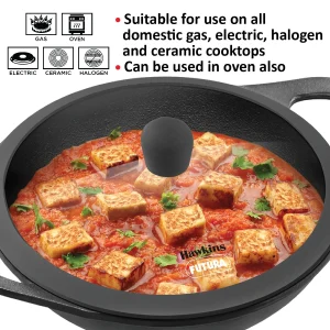 Hawkins Futura Cast Iron Kadhai 2L with Glass Lid (CIK20G) | Naturally Non-Stick | Gas & Induction Compatible | 5 Year Guarantee - Image 9