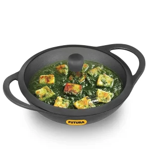 Hawkins Futura Cast Iron Kadhai 3.5L with Glass Lid (CIK35G) | Naturally Non-Stick | Gas & Induction Compatible | 5 Year Guarantee