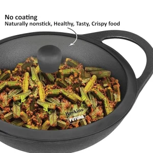 Hawkins Futura Cast Iron Kadhai 3.5L with Glass Lid (CIK35G) | Naturally Non-Stick | Gas & Induction Compatible | 5 Year Guarantee - Image 3