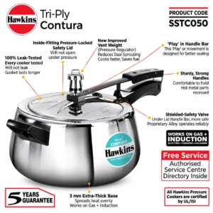 Hawkins Contura Triply Stainless Steel Pressure Cooker Inner Lid | Gas & Induction Compatible - Image 5