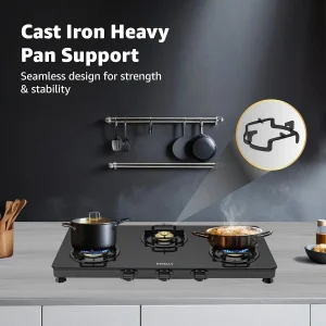 Havells Contour 3 Burner Gas Stove | 8 mm Thick Toughened Glass | 5 Year Warranty on Glass & Valves | Manual Ignition | Stylish & Durable - Image 11