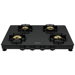 Havells Contour 4 Burner Gas Stove | 8 mm Thick Toughened Glass | Manual Ignition | 5 Year Warranty on Glass & Valves |Manual Ignition | Style & Durable