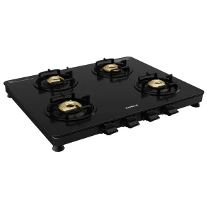 Havells Contour 4 Burner Gas Stove | 8mm Toughened Glass, Brass Burners, Manual Ignition, 5 Year Warranty - Image 3