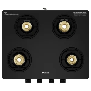Havells Contour 4 Burner Gas Stove | 8mm Toughened Glass, Brass Burners, Manual Ignition, 5 Year Warranty - Image 4