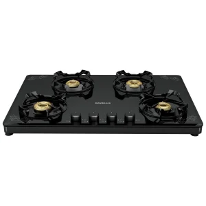 Havells Nucleus 4 Burner Slim Gas Stove | 8 mm Thick Toughened Glass | Manual Ignition | 5 Year Warranty on Glass & Valves