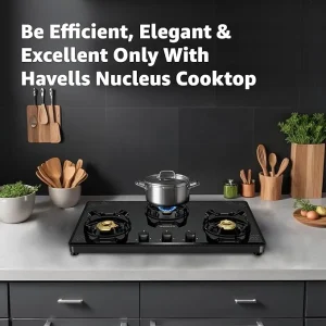 Havells Nucleus 3 Burner Slim Gas Stove | 8mm Toughened Glass, Brass Burners, Manual Ignition, 5 Year Warranty - Image 3