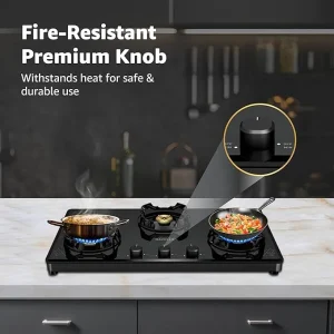 Havells Nucleus 3 Burner Slim Gas Stove | 8mm Toughened Glass, Brass Burners, Manual Ignition, 5 Year Warranty - Image 4