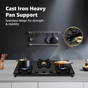 Havells Nucleus 3 Burner Slim Gas Stove | 8mm Toughened Glass, Brass Burners, Manual Ignition, 5 Year Warranty - Image 5