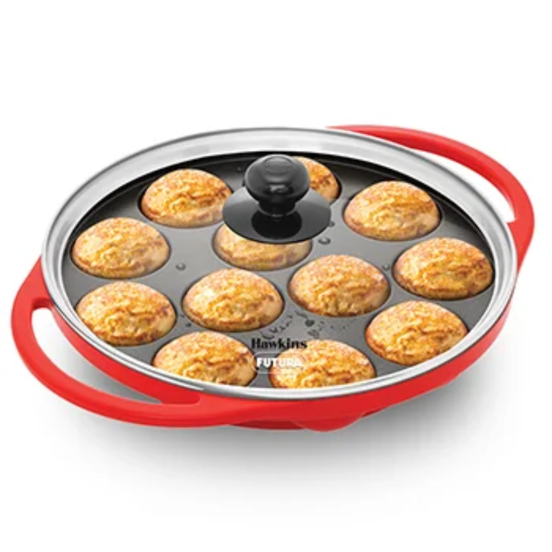 Hawkins Die-Cast Nonstick Appe Pan 24cm with Glass Lid 12 Cups Gas Stove Compatible
