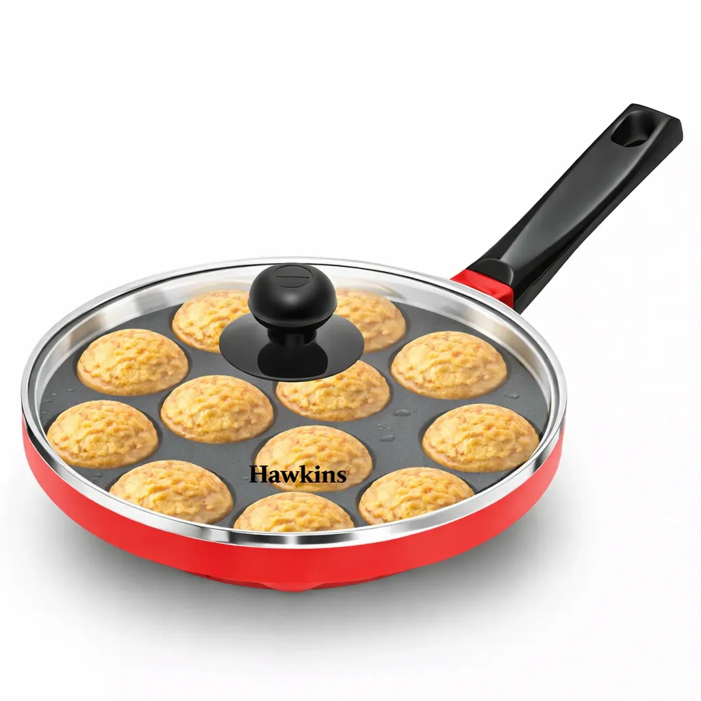 Hawkins Die-Cast Nonstick Appe Pan 20cm (NAPE20G) with Glass Lid | 12 Cups Appam / Paniyaram Pan | Gas Stove Compatible