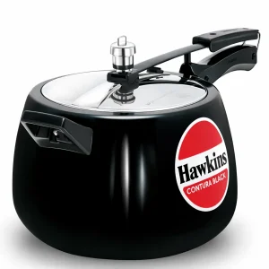 Hawkins Hard Anodised Contura Black Pressure Cooker | Inner Lid | Gas Stove Compatible | Sizes 1.5L, 2L, 3L, 5L, 6.5L