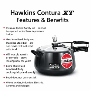 Hawkins Hard Anodised Contura Black XT Pressure Cooker | Inner Lid | Gas & Induction Compatible | 1.5L, 2L, 3L, 5L, 6.5L - Image 3
