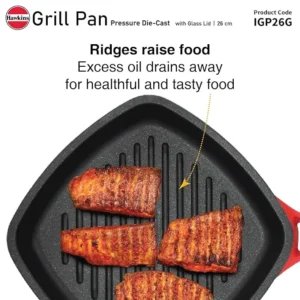 Hawkins Futura Induction Die Cast Grill Pan 26cm with Glass Lid Nonstick Healthy Grilling - Image 3