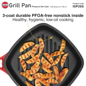Hawkins Futura Induction Die Cast Grill Pan 26cm with Glass Lid Nonstick Healthy Grilling - Image 4