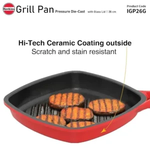 Hawkins Futura Induction Die Cast Grill Pan 26cm with Glass Lid Nonstick Healthy Grilling - Image 5