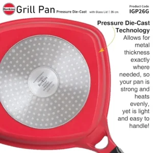 Hawkins Futura Induction Die Cast Grill Pan 26cm with Glass Lid Nonstick Healthy Grilling - Image 6