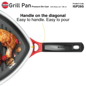 Hawkins Futura Induction Die Cast Grill Pan 26cm with Glass Lid Nonstick Healthy Grilling - Image 7