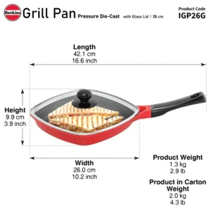 Hawkins Futura Induction Die Cast Grill Pan 26cm with Glass Lid Nonstick Healthy Grilling - Image 8