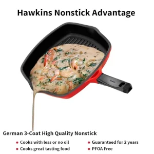 Hawkins Futura Die Cast Grill Pan 30 cm with Glass Lid (DCGP30G) – Nonstick, Healthy Grilling, Even Heating - Image 4