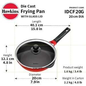 Hawkins Futura Die Cast Nonstick Frying Pan 20 cm with Glass Lid (IDCF20G) | 6 mm Extra Thick Base | Induction & Gas Compatible - Image 3