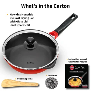 Hawkins Futura Die Cast Nonstick Frying Pan 22 cm with Glass Lid (IDCF22G) | 7 mm Extra Thick Base | Gas & Induction Compatible - Image 6