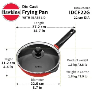 Hawkins Futura Die Cast Nonstick Frying Pan 22 cm with Glass Lid (IDCF22G) | 7 mm Extra Thick Base | Gas & Induction Compatible - Image 3