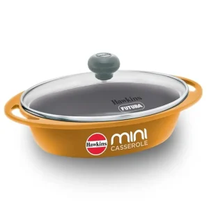 Hawkins Futura Die Cast Oval Mini Casserole 0.75L with Glass Lid (DCY75G) | Nonstick Ceramic Cook & Serve | Gas & Induction Compatible