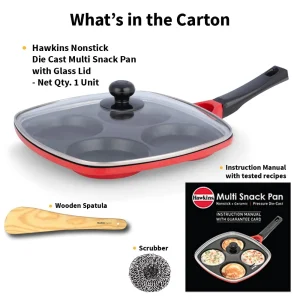 Hawkins Die Cast Multi Snack Pan 30cm with Glass Lid (DCMS30G) | Nonstick Pancake & Mini Uttapam Pan - Image 7