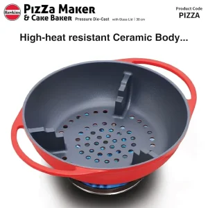 Hawkins Futura Die Cast Pizza Pan & Cake Baker with Glass Lid (30 cm) | Gas Stove Baking Pan | Nonstick Pizza & Cake Maker - Image 4