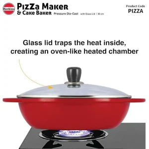 Hawkins Futura Die Cast Pizza Pan & Cake Baker with Glass Lid (30 cm) | Gas Stove Baking Pan | Nonstick Pizza & Cake Maker - Image 5