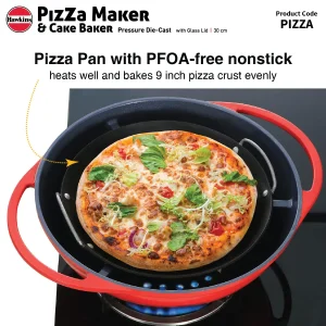 Hawkins Futura Die Cast Pizza Pan & Cake Baker with Glass Lid (30 cm) | Gas Stove Baking Pan | Nonstick Pizza & Cake Maker - Image 6