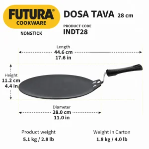 Hawkins Futura Nonstick Dosa Tava 28 cm (INDT28) – 4.88 mm Thick, Induction & Gas Compatible, Low Oil Cooking Tawa - Image 3