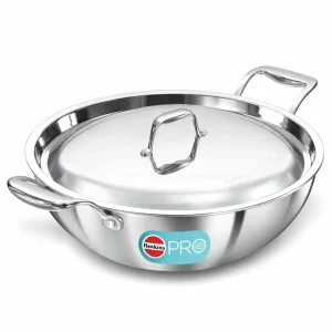 Hawkins Pro Triply Stainless Steel Deep Fry Pan (Kadhai) with Stainless Steel Lid – 3mm Thick, Induction & Gas Compatible, 1.5L to 8L - Image 1